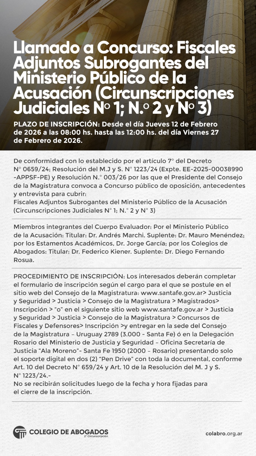 LLAMADO A CONCURSO: Fiscales Adjuntos Subrogantes del Ministerio Público de la Acusación (Circunscripciones Judiciales Nº 1; N.º 2 y Nº 3)